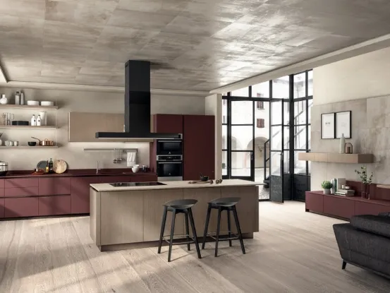 Cucina Moderna Liberamente Rosso Jaipur e Rovere Dune di Scavolini